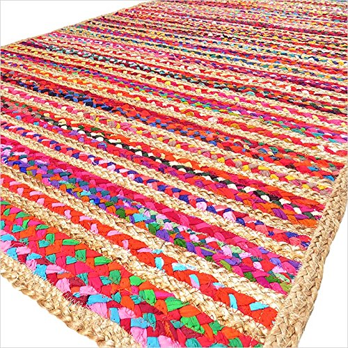 EYES OF INDIA - 3 X 5 ft Colorful Woven Jute Chindi Braided Area Decorative Rag Rug Indian Bohemian Accent Handmade Handwoven von Eyes of India
