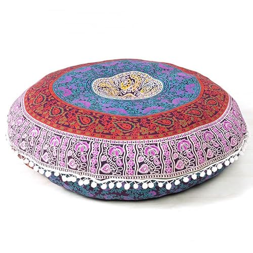 EYES OF INDIA - 32" Pink Blue Green Floor Pillow Meditation Cushion Seating Throw Mandala Cover Hippie Round Colorful Decorative Bohemian Accent Boho Chic Dog Bed Indian Handmade Cover ONLY von Eyes of India