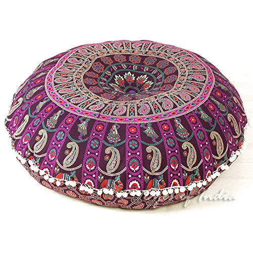 EYES OF INDIA - 32" Purple Burgundy Floor Meditation Pillow Cushion Seating Throw Cover Mandala Hippie Round Colorful Decorative Bohemian Accent Boho Chic Dog Bed Indian Handmade Cover ONLY von Eyes of India