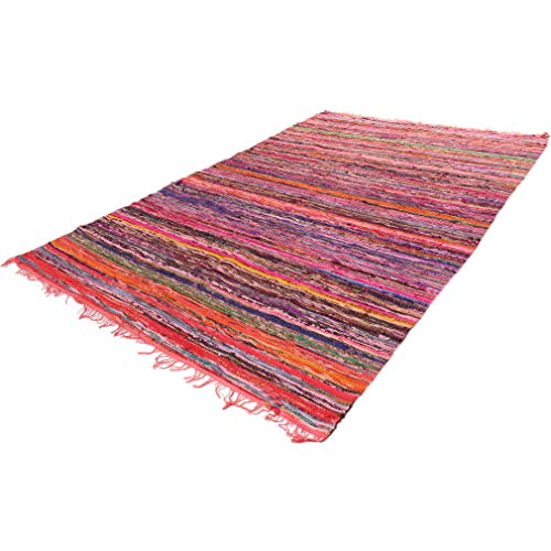 EYES OF INDIA - Bunt Dekorativ Chindi Gewebt Bereich Fleckerlteppich Bohemian Boho Indisch - Rot, 4 X 6 ft. (120 X 180 cm) von Eyes of India