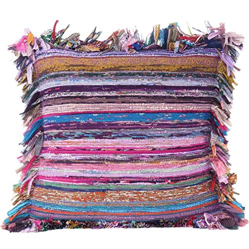 Eyes of India - 12" Purple Chindi Rag Rug Decorative Pillow Cushion Cover Case Throw Sofa Couch Indian Bohemian Accent Colorful Boho Chic Seating Handmade Cover ONLY von Eyes of India
