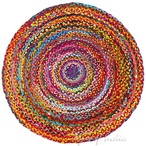 Eyes of India - 183 cm rund in voller Farbe gewebt Quaste Chindi Geflochtener dekorativer Teppich Indischer Bohemian Akzent Boho Chic Handgewebt - Multi, 6 ft (183 cm) von Eyes of India
