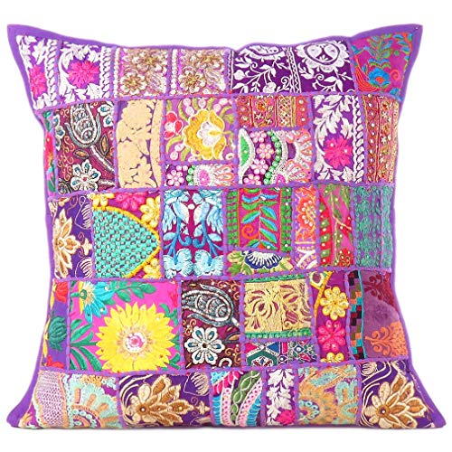 Eyes of India - 20" Purple Patchwork Decorative Pillow Sofa Cushion Cover Case Couch Throw Bohemian Accent Indian Colorful Boho Chic Handmade Cover ONLY von Eyes of India