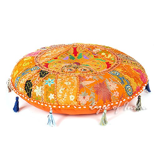 Eyes of India - 22" Orange Round Colorful Floor Pillow Cover Seating Meditation Patchwork Patchwork Cushion Decorative Throw Indian Boho Chic Bohemian Accent Handmade Cover ONLY Eyes of India - 22" Orange Round Colorful Floor Pillow Cover Seating Meditation Patchwork Patchwork Cushion Decorative Throw Indian Boho Chic Bohemian Accent Handmade Cover ONLY von Eyes of India