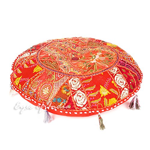 Eyes of India - 22" Red Patchwork Round Floor Seating Meditation Pillow Cushion Cover Colorful Decorative Throw Indian Bohemian Accent Boho Chic Handmade Cover ONLY von Eyes of India