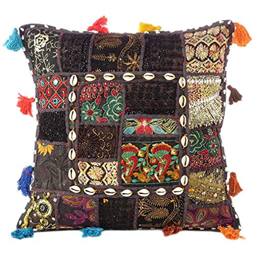 Eyes of India - 24" Big Black Patchwork Decorative Pillow Couch Cushion Cover Case Sofa Throw Bohemian Accent Colorful Boho Chic Indian Handmade Cover ONLY Eyes of India - 24" Big Black Patchwork Decorative Pillow Couch Cushion Cover Case Sofa Throw Bohemian Accent Colorful Boho Chic Indian Handmade Cover ONLY von Eyes of India