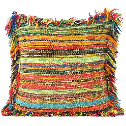 Eyes of India - 24" Large Yellow Chindi Rag Rug Sofa Couch Pillow Cushion Cover Case Colorful Decorative Throw Bohemian Accent Indian Boho Chic Handmade Cover ONLY Eyes of India - 24" Large Yellow Chindi Rag Rug Sofa Couch Pillow Cushion Cover Case Colorful Decorative Throw Bohemian Accent Indian Boho Chic Handmade Cover ONLY von Eyes of India