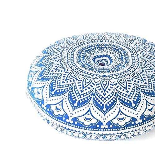 Eyes of India - 32" Bodenkissen Meditation Kissen Sitz Abdeckung Mandala Überwurf Rund Bunt Dekorative Böhmisch Akzent Boho Chic Hundebett Indische Handarbeit Abdeckung von Eyes of India