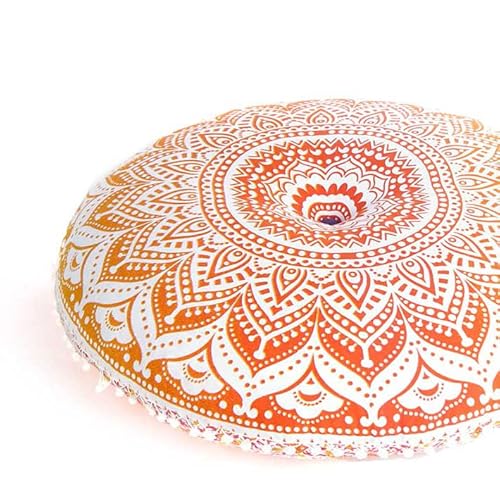 Eyes of India - 32" Bodenkissen Meditation Kissen Sitz Abdeckung Mandala Überwurf Rund Bunt Dekorative Böhmisch Akzent Boho Chic Hundebett Indische Handarbeit Abdeckung von Eyes of India