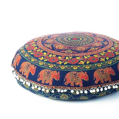 Eyes of India - 32" Bunt Runde Boden Meditation Kissen Sitz Überwurf Mandala Hippie Rund Bunt Dekorativ Indisch Boho Chic Hundebett Bohemian Akzent Handgefertigt Abdeckung von Eyes of India