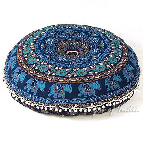 Eyes of India - 32" Bunt Runde Boden Meditation Kissen Sitz Überwurf Mandala Hippie Rund Bunt Dekorativ Indisch Boho Chic Hundebett Bohemian Akzent Handgefertigt Abdeckung von Eyes of India