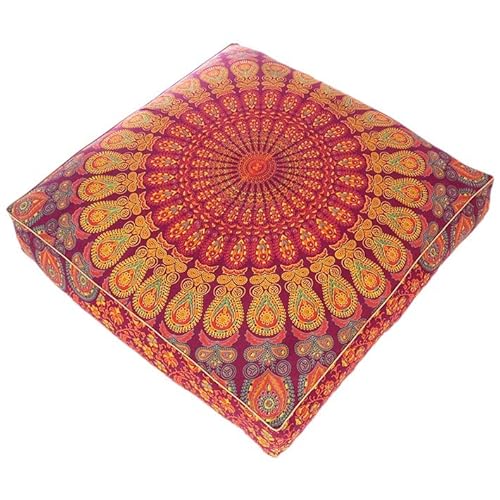 Eyes of India - 35" Large Burgundy Red Mandala Square Floor Meditation Pillow Pouf Cushion Cover Bohemian Accent Boho Chic Seating Dog Bed Handmade Cover ONLY von Eyes of India
