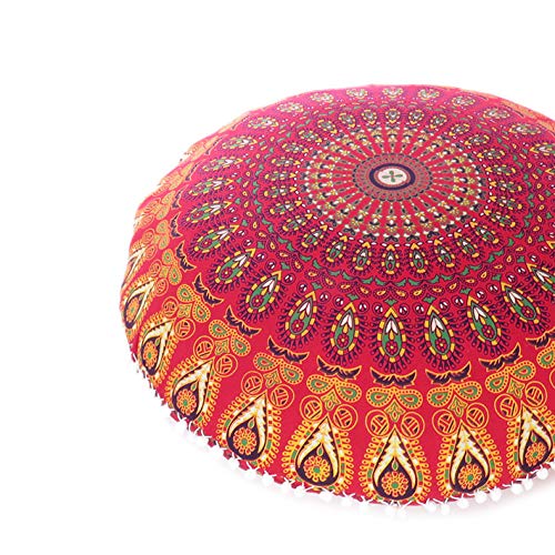 Eyes of India Boden-Meditationskissenbezug Mandala ca. 81 cm Deko-Hippie-Bohemian-Boho-Indien, Puff, Ottoman/Hocker Red #1 von Eyes of India