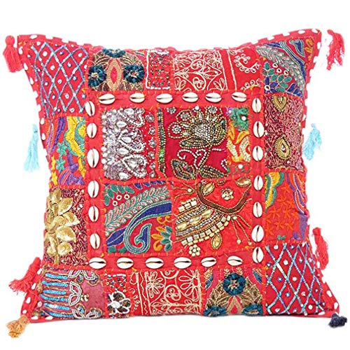 Eyes of India - Bunt Dekorative Sofa Überwurf Flickwerk Kissen Sofa Kissenbezug Schutzhülle Bohemian Akzent Indisch Boho Chic Handgefertigt Abdeckung - Rot, 24 X 24 in. (60 X 60 cm) von Eyes of India