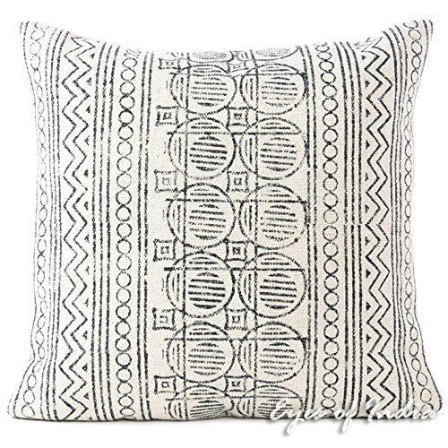 Eyes of India - Dekoratives Kissen Blockdruck Kissenbezug Schutzhülle Boden Sofa Sofa Überwurf Bunt Boho Chic Indische Böhmisch Akzent Handgefertigt Abdeckung - Weiß, 20 X 20 in. (50 X 50 cm) von Eyes of India