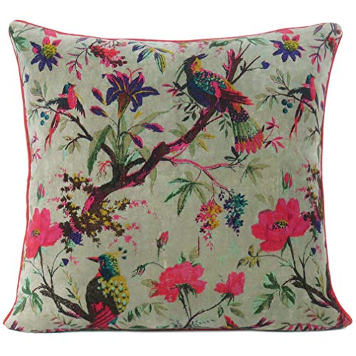 Eyes of India Volle Farben Samt Vogel Sofa Kissenbezug Boho Deko Indianer Bohemian – Grün, 40 x 40 cm von Eyes of India