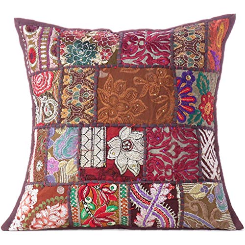 Eyes of India - Voller Farben Patchwork Dekokissen Sofa Kissen Fall Fall Fall Sofa Indien Bohemian Akzent Boho Chic handgefertigt – Dunkelbraun, 60 x 60 cm von Eyes of India