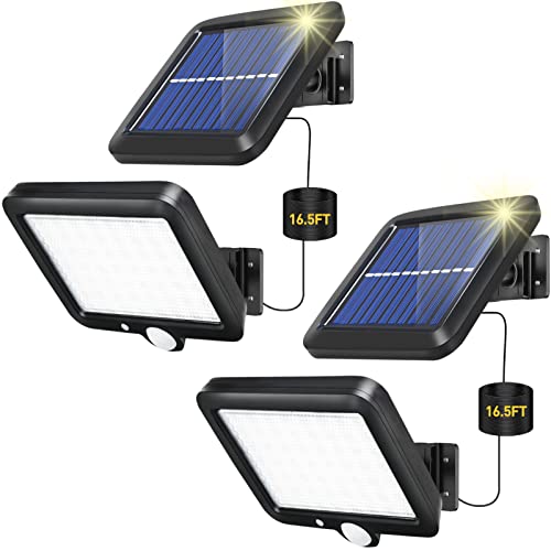 Eyesgood Solarlampen für Außen mit Bewegungsmelder, Solarleuchten für Außen, Solarleuchte Solarlichter Solar Strahler für Außen, 3 Modi Solar Wandleuchte Aussen, Solar Aussenleuchte mit 16.5FT Kabel von Eyesgood