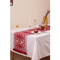 Roter Tischläufer Hand Bestickt Tischset Boho Dekokissen Event Centerpiece Läufer Weihnachtsdekoration Hochzeit Tischdecke von Eyesofgypsy