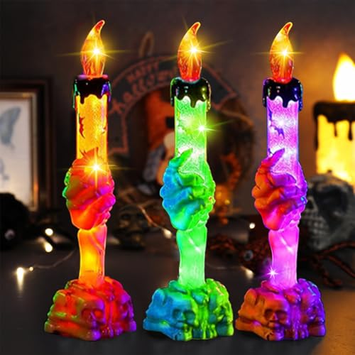 3 Stück Halloween Kerzenlichter Halloween Dekoration, LED Kerzen Grün Orange Lila Halloween Lichter mit Skelett Hand 3 Stück Halloween Kerzenlichter Halloween Dekoration, LED Kerzen Grün Orange Lila Halloween Lichter mit Skelett Hand von Eyezeeption