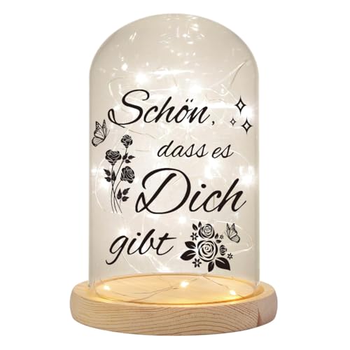 Eyezeeption Deko Geschenke für Frauen Personalisiert LED Glaskuppel Schön dass es Dich Gibt Geschenke für Freundin, LED Flaschenlicht Geburtstagsgeschenk Weihnachtsgeschenke für Frauen (Transparent) von Eyezeeption