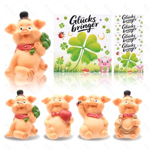 Eyezeeption Glücksschweinchen, 4 Stück Glücksbringer Mini Schwein Glücksschwein mit Glückwunschkarte, Kleine Glücksbringer Weihnachten, Silvester, Neujahr, Prüfung Eyezeeption Glücksschweinchen, 4 Stück Glücksbringer Mini Schwein Glücksschwein mit Glückwunschkarte, Kleine Glücksbringer Weihnachten, Silvester, Neujahr, Prüfung von Eyezeeption