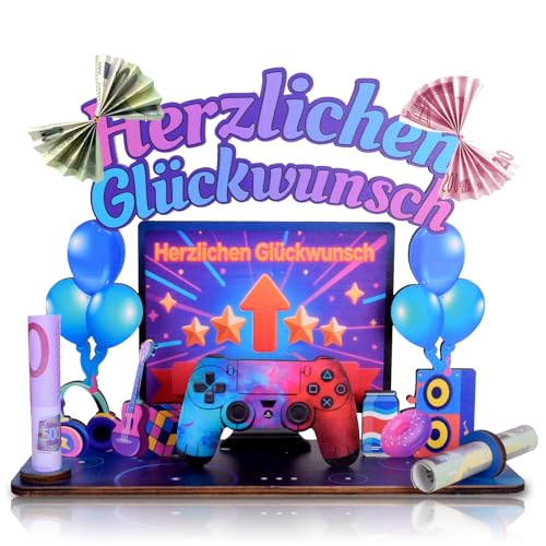 Jugendweihe Geschenke Junge，Zocker Geschenk Gamer Geschenk Geldgeschenk Geburtstagskarte Mann，Verpackung Geburtstag Gaming Zimmer Deko Aus Holz Geldgeschenk Jugendweihe (A) von Eyezeeption
