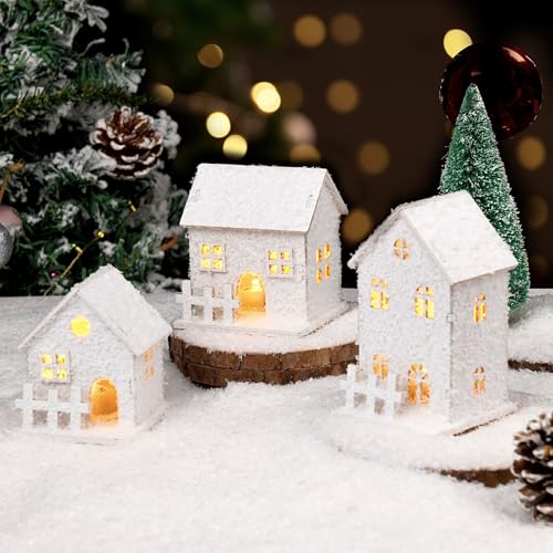 Weihnachtsdeko, 3 Stück Led Haus Weiß Teelichter Weihnachten Beleuchtung Set Weihnachtsdorf Beleuchtet Weiß, Mini Lichthaus Gästehaus Weihnachtshaus Deko Weihnachten Innen Fensterdeko (Weiß-1) von Eyezeeption