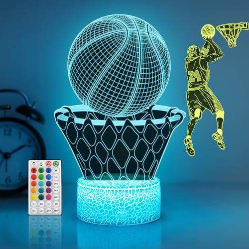Eygerur 2 Stück Basketball Nachtlicht für Kinder,Basketball Lampe Spielzeug ab 4 5 6 7 8 9 Jahre Jungen Mädchen Geschenke, 3D LED Nachttischlampe, 16 Farben Ändern mit Fernbedienung von Eygerur