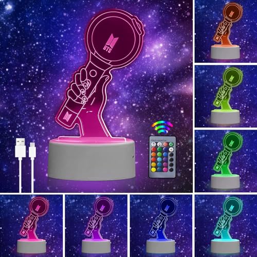 Kpop BTS Geschenke Spielzeug Dekoration Nachtlicht 2 Stück 3D LED Illusion Lampe Mit Fernbedienung & Touch 7 Farben + 16 Farben wechselnd Opreated Dimmbare Nachttischlampe für Kinder Männer BTS Fans von Eygerur