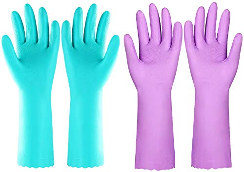 Eygood Spülhandschuhe mit Baumwolle Innenfutter Putzhandschuhe Latexfrei Abwasch Handschuhe Wiederverwendbare Küchenhandschuhe Wasserdicht Haushaltshandschuhe für Reinigungsarbeiten (2 Paar) von Eygood