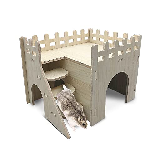 Hamster Haus Holz, 2 Etagen, mit Leiter, Spielplatz, Haus für Zwerghamster, Rennmäuse, Degus, Goldhamster (20 * 15 * 15 cm) von Eyksta