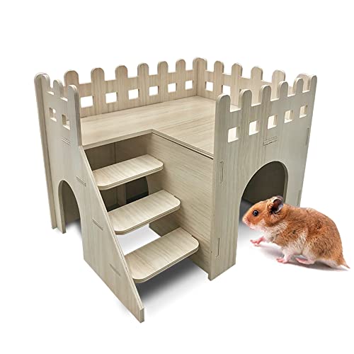 Hamster Haus Holz, 2 Etagen, mit Leiter, Spielplatz, Haus für Goldhamster, Zwerghamster, Rennmäuse, Degus (Groß 26 * 20 * 18 cm) von Eyksta