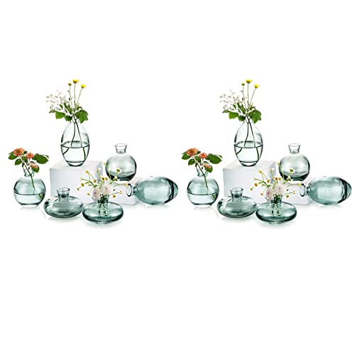 Kleine Vasen füR Tischdeko Glas - EylKoi 4 Sätze(12 Stück) Grün Mini Vase Vintage Handmade Hydroponic Glasvase Blumenvase Modern Set Fuer Hochzeit Tischdeko, Zuhause Wohnzimmer Blumen Rose von EylKoi