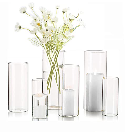 Zylindervase Bulk Klar Eylkoi - Kerzenhalter Glas Set Glaszylinder Mehrere GrößEn, 2 Satz (3 STK/Satz) Kleine Vasen füR Tischdeko, Vase füR Pampasgras Groß Tischdeko, 15cm+20cm+25cm(Hoch) von EylKoi