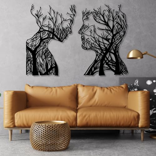 Eyoka Durchbrochenes 3D-Bild Baumköpfe 60x40cm Schwarz | Symbolische Wanddeko aus MDF | Geruchsneutrale Kunst für Wohnzimmer Schlafzimmer Büro | Präzise gelasert mit Natur-Motiv von Eyoka
