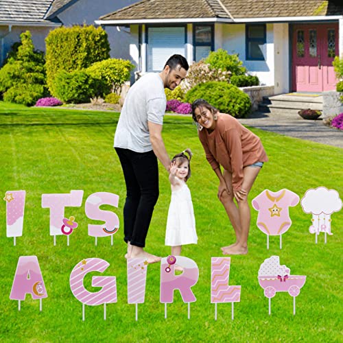 Eyoloty 11 Stück "It's A Girl" Hofschild mit Pfahlen, rosa Geschlecht offenbart Babyparty-Schilder, Willkommensschild für Rasendekorationen, wasserdichter gewellter Kunststoff, Rasen, Gartenparty von Eyoloty