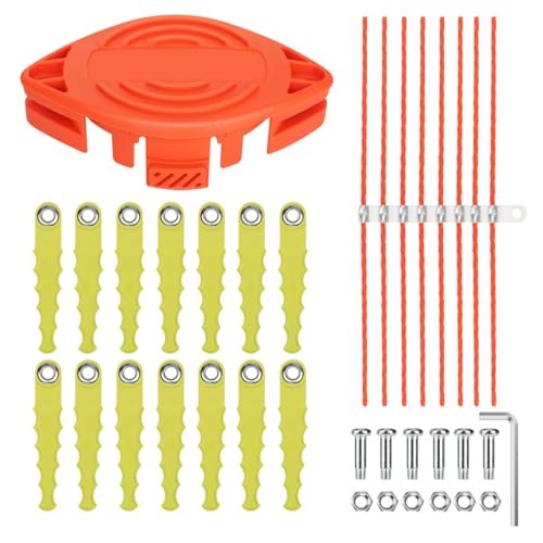 Eyoloty A6481 A6485 Schlagmesser Sense Trimmer für Black Decker GL280,GL301,GL425,GL430,GL545,GL555,GLC13 Akku-Rasentrimmer,14x Ersatzmesser mit 8x Extrastarker Faden (30 Stück) von Eyoloty