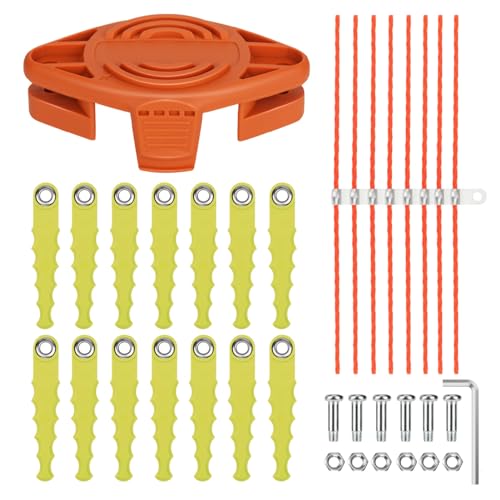 Eyoloty WA0004 WA0010 Schlagmesser Sense Trimmer passend für Worx 20V Akku Rasentrimmer WG169E WG154E WG157E WG163E WG122 WG150 WG151 WG152,14x Ersatzmesser mit 8x Extrastarker Faden (30 Stück) von Eyoloty