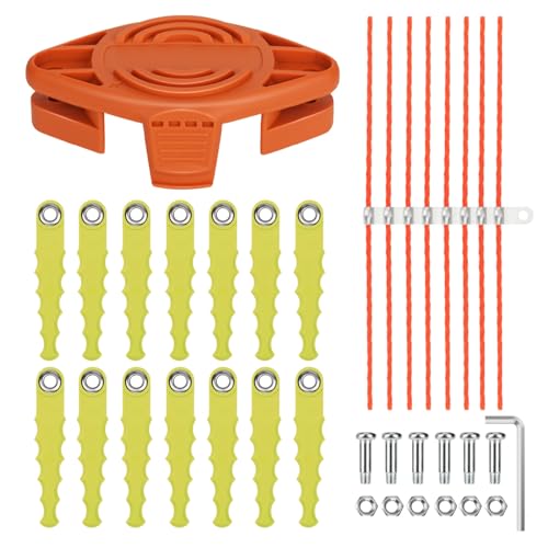 Eyoloty WA0004 WA0010 Schlagmesser Sense Trimmer passend für Worx 20V Akku Rasentrimmer WG169E WG154E WG157E WG163E WG122 WG150 WG151 WG152,14x Ersatzmesser mit 8X Extrastarker Faden (30 Stück) von Eyoloty