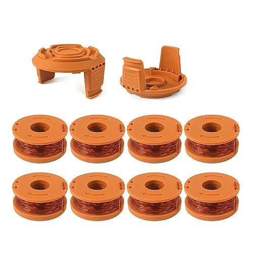 Eyoloty WA0010 String Trimmer Line 10ft 0.065" für Worx WA0004 WG154 WG163 WG160 WG180 WG175 WG155 WG151 Weed Wacker Eater String mit WA0653 GT Spool Cover 5006531 (8 Spulen + 2 Kappen) von Eyoloty