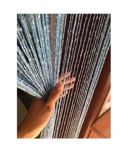 Eyotool 1 x 2 m Türschnurvorhang seltener flacher Silberband Faden Fransen Fenster Panel Raumteiler Niedlich Streifen Quaste für Hochzeit Kaffeehaus Restaurant Teile,himmelblau von Eyotool
