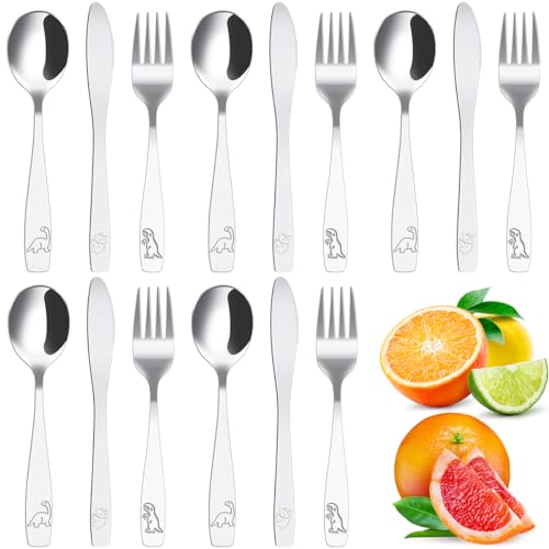 15 Stück Kinderbesteck Edelstahl, Kinder Besteck Set mit Dinosaurier Gravur 5x Babylöffel Babygabel Babymesser Spülmaschinenfest Polieren Gegen für Kinder Über 2 Jahre von Eyoulife