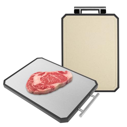 2 Stück Schneidebrett Edelstahl Doppelseitiges 2cm Dickes Cutting Board PP Antimikrobiell BPA Frei mit Griff Schneidebretter Leicht Reinigen für Fleisch Brot Gemüse Obst von Eyoulife
