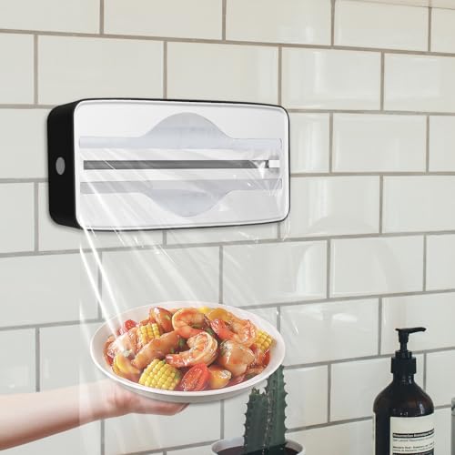 2 in 1 Frischhaltefolienspender Doppelsteckplätze mit Bidirektionaler Gleitschneider Folienschneider Abroller Starker Saugnapf für Frischhaltefolie Backpapier Alufolie (Schwarz) von Eyoulife