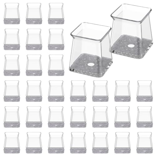 32 Stück Stuhlbeinkappen Eckig Silikon Transparent mit Filz 19-26mm Stuhlbeinschoner Verschleißfest Leise rutschfest Filzgleiter für Stühle Hartholzböden Fliesenböden (M) von Eyoulife