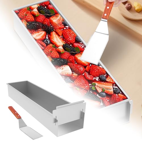 Backrahmen Rechteckig Verstellbar 41,7x10x6cm, Antihaft Rechteckige Backform Aluminiumlegierung mit Kuchenschaufel Abnehmbar Seitenteilen, Tiramisu Kuchenform für Tiramisu Käsekuchen(Aktivität) von Eyoulife