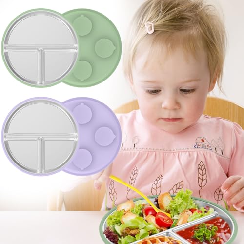 Eyoulife 2 Stück 2 in 1 Edelstahl Babyteller mit Saugnapf Rutschfest 23cm, Edelstahl Kinderteller 3 Partition BPA Frei, mit Abnehmbar Silikon Ärmel für Kinder Autonomie Essen Etwas Eyoulife 2 Stück 2 in 1 Edelstahl Babyteller mit Saugnapf Rutschfest 23cm, Edelstahl Kinderteller 3 Partition BPA Frei, mit Abnehmbar Silikon Ärmel für Kinder Autonomie Essen Etwas von Eyoulife