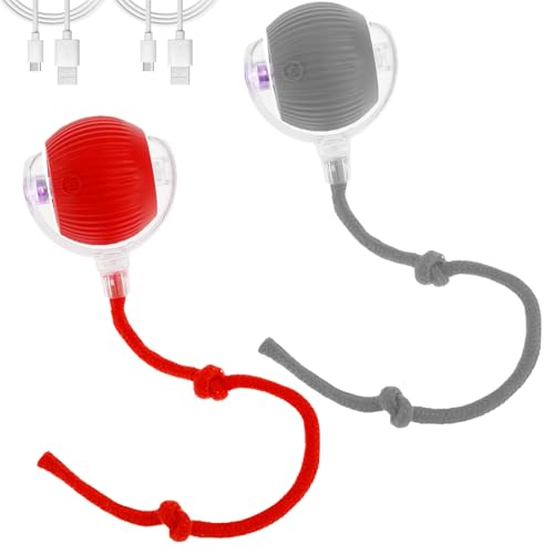 Eyoulife 2 Stück Interaktives Hundespielzeug Ball 4 Spaß Intelligent Modi Interaktives Katzenspielzeug Elektrisch Ball mit 2 USB Ladekabel Robust Bissfest für Katzen Hunde (Rot + Grau) von Eyoulife