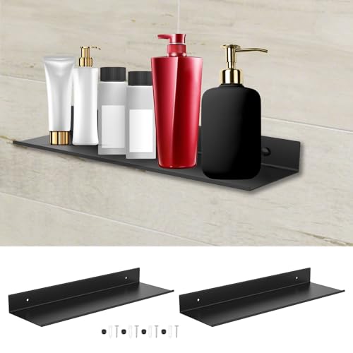 Eyoulife 2 Stück Wandregal Schwarz 40cm Schweberegal Schwarz Metall Korrosionsschutz Rostfrei Tragkraft 10kg für Badezimmer Schlafzimmer Wohnzimmer Küche von Eyoulife